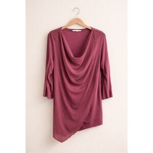 Soft Surroundings Womens Large Berry Pink Cowl Neck Asymmetrical Tunic Top boho